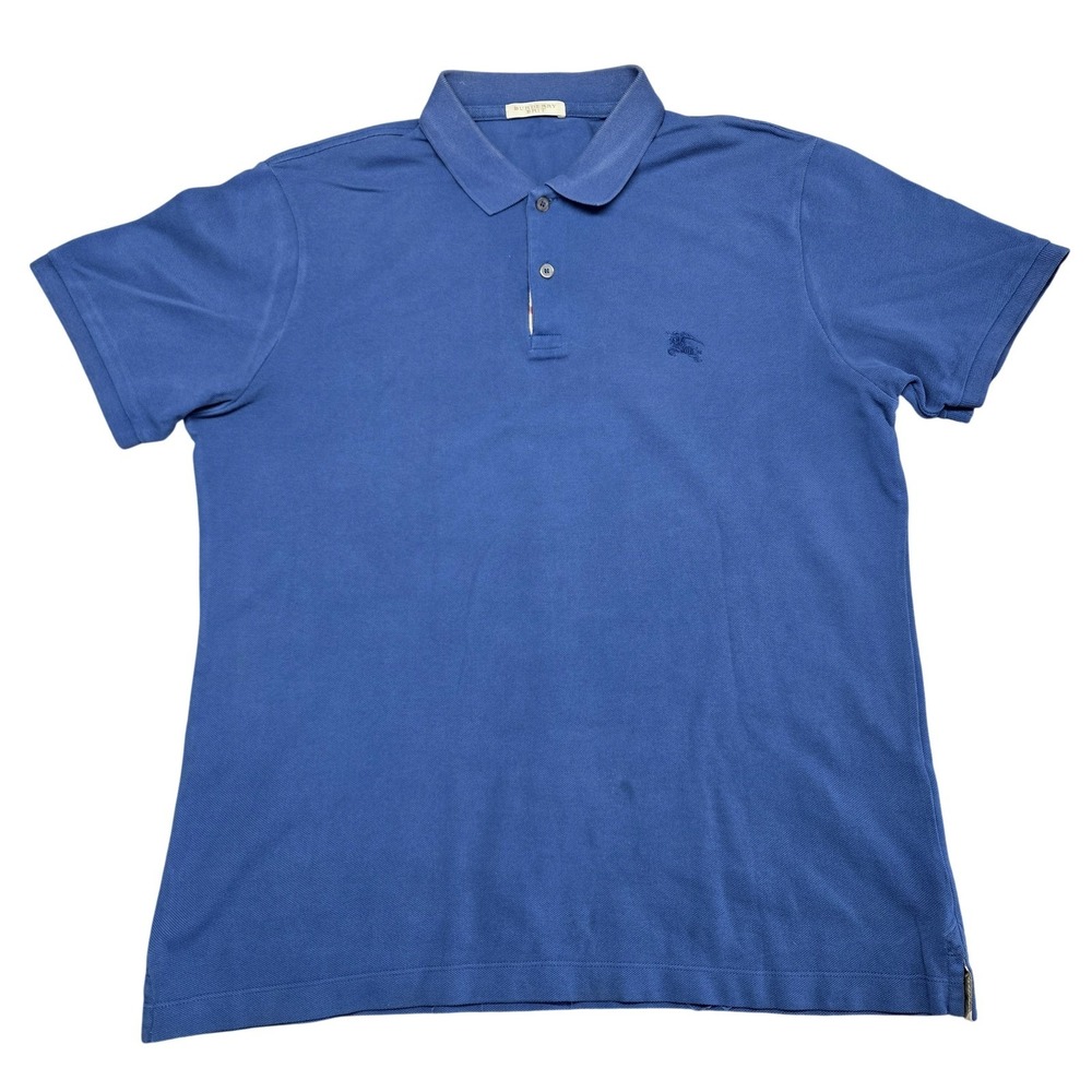 Burberry Brit Polo Shirt Mens 46 Blue Embroidered Logo 100% Cotton Collared